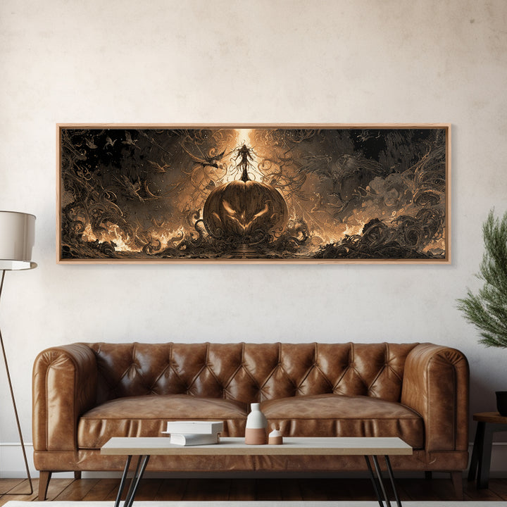 The Cosmic Pumpkin God, Biomechanical Horror Art, Extra Wide Wall Art, Dark Fantasy Wall Art, Canvas Print, Halloween Wall Art