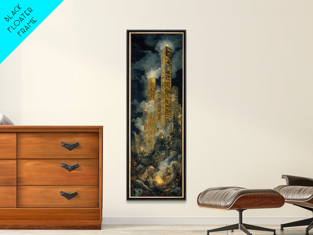 The Haunted City Skyline, Dark Renaissance Art, Tall Narrow Wall Art, Gothic Horror Wall Art, Canvas Print, Halloween Wall Art