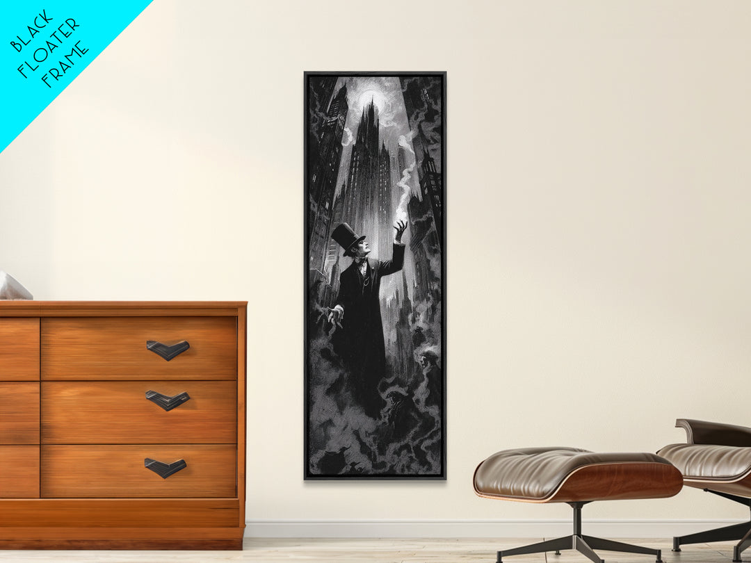 The Haunted City Skyline, Dark Romantic Horror Art, Tall Narrow Wall Art, Macabre Wall Art, Canvas Print, Halloween Wall Art