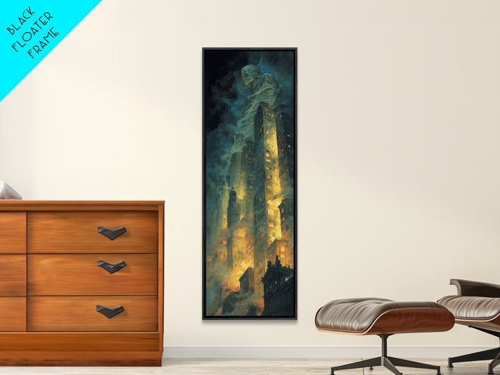 The Haunted City Skyline, Gothic Nightmare Art, Tall Narrow Wall Art, Dark Halloween Decor, Canvas Print, Halloween Wall Art