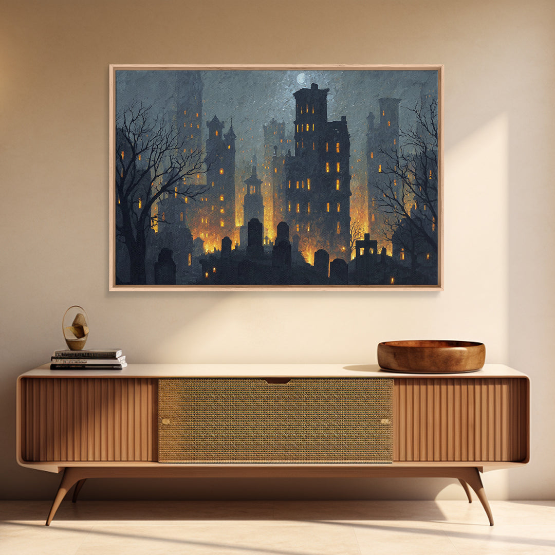 The Haunted City Skyline, Romantic Gothic Landscape, Landscape Wall Art, Dark Fantasy Wall Art, Framed Canvas Print