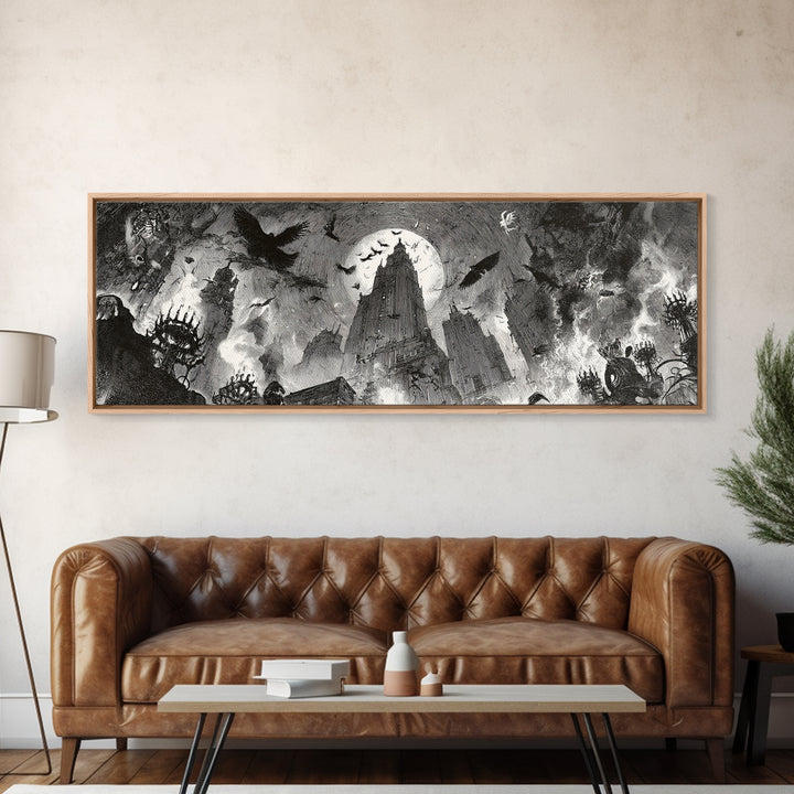 The Haunted City Skyline, Decadent Gothic Art, Extra Wide Wall Art, Macabre Wall Art, Canvas Print, Halloween Wall Art