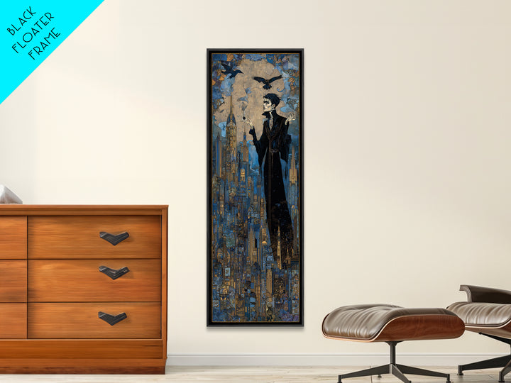 The Haunted City Skyline, Stained Glass Gothic Art, Tall Narrow Wall Art, Dark Halloween Decor, Canvas Print, Halloween Wall Art