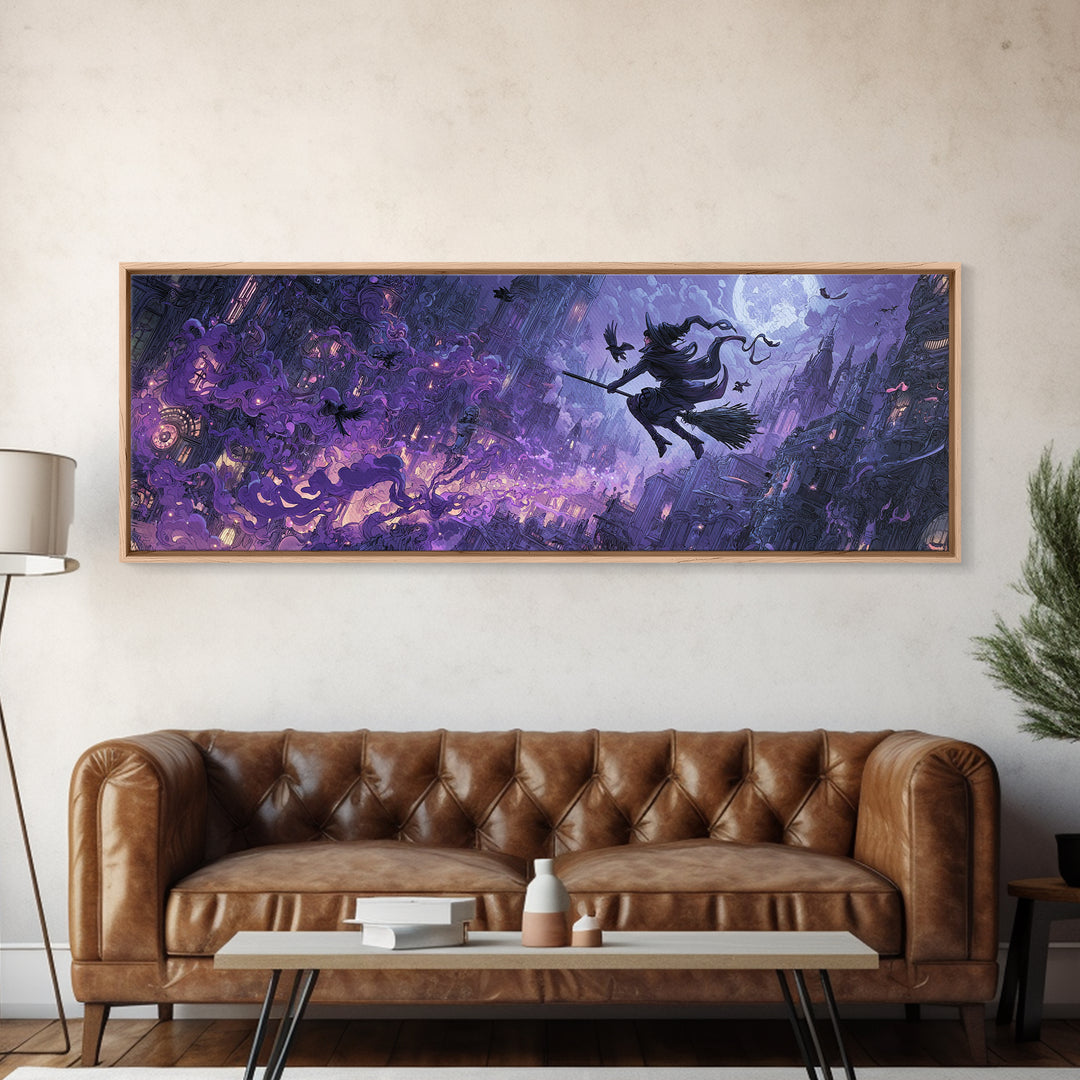 The Cyberpunk Witch, Medieval Grotesque Art, Extra Wide Wall Art, Macabre Wall Art, Framed Canvas Print, Halloween Wall Art