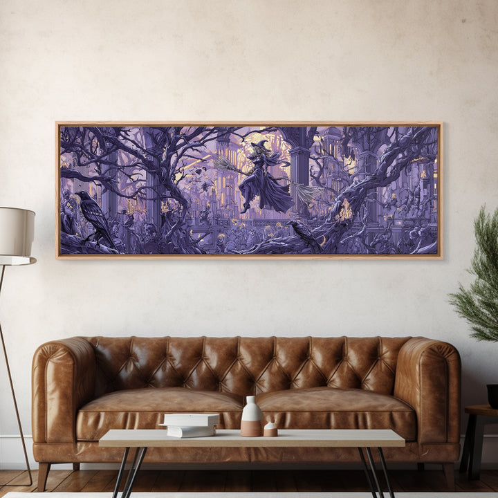 The Cyberpunk Witch, Danse Macabre Art, Extra Wide Wall Art, Dark Fantasy Wall Art, Canvas Print, Halloween Wall Art