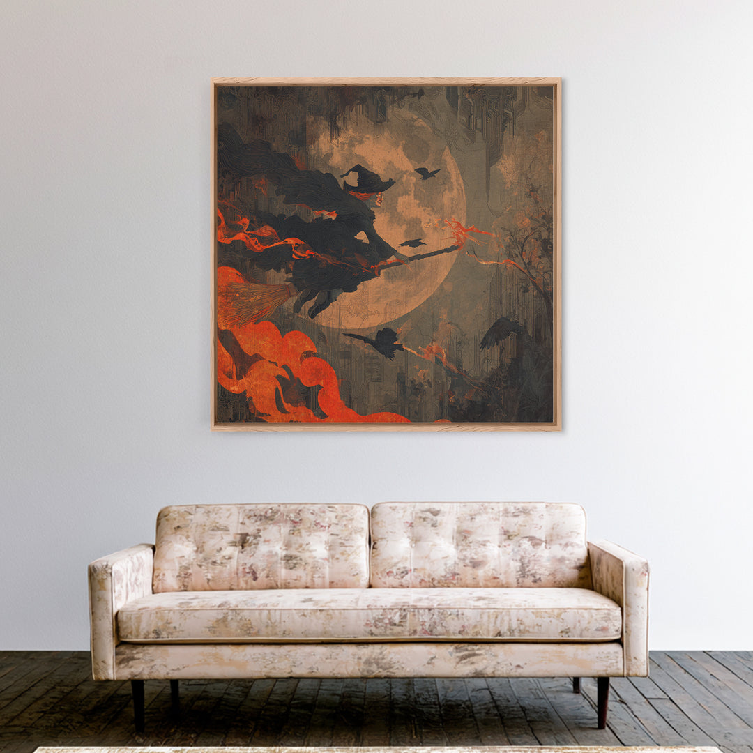 The Cyberpunk Witch, Symbolist Dream Art, Square Wall Art, Gothic Horror Wall Art, Canvas Print, Halloween Wall Art, Halloween Decor