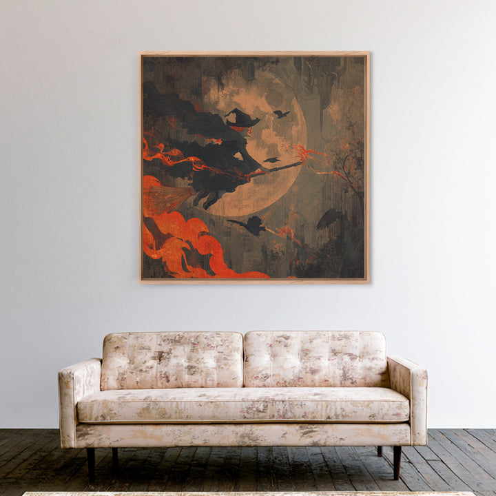 The Cyberpunk Witch, Symbolist Dream Art, Square Wall Art, Gothic Horror Wall Art, Canvas Print, Halloween Wall Art, Halloween Decor