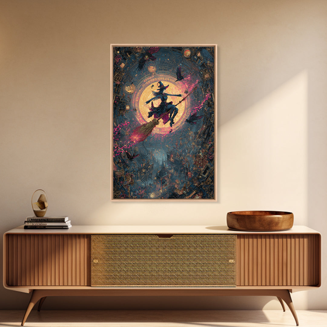 The Cyberpunk Witch, Ornate Symbolist Art, Vertical Wall Art, Macabre Wall Art, Framed Canvas Print, Halloween Wall Art
