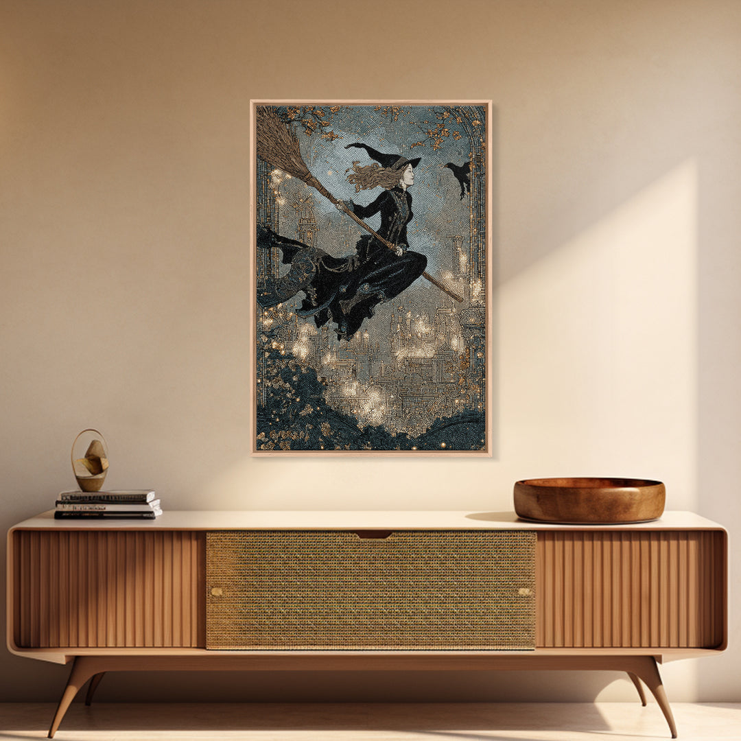 The Cyberpunk Witch, Symbolist Death Art, Vertical Wall Art, Dark Fantasy Wall Art, Framed Canvas Print, Halloween Wall Art