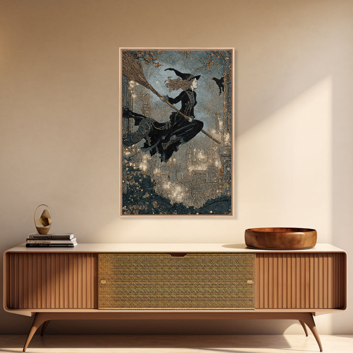 The Cyberpunk Witch, Symbolist Death Art, Vertical Wall Art, Dark Fantasy Wall Art, Framed Canvas Print, Halloween Wall Art