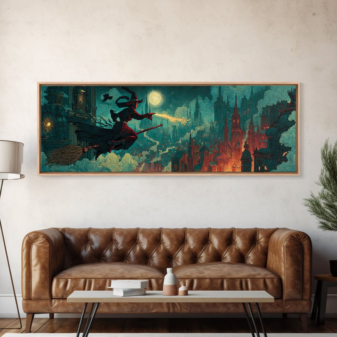The Cyberpunk Witch, Dark Symbolist Art, Extra Wide Wall Art, Dark Fantasy Wall Art, Canvas Print, Halloween Wall Art