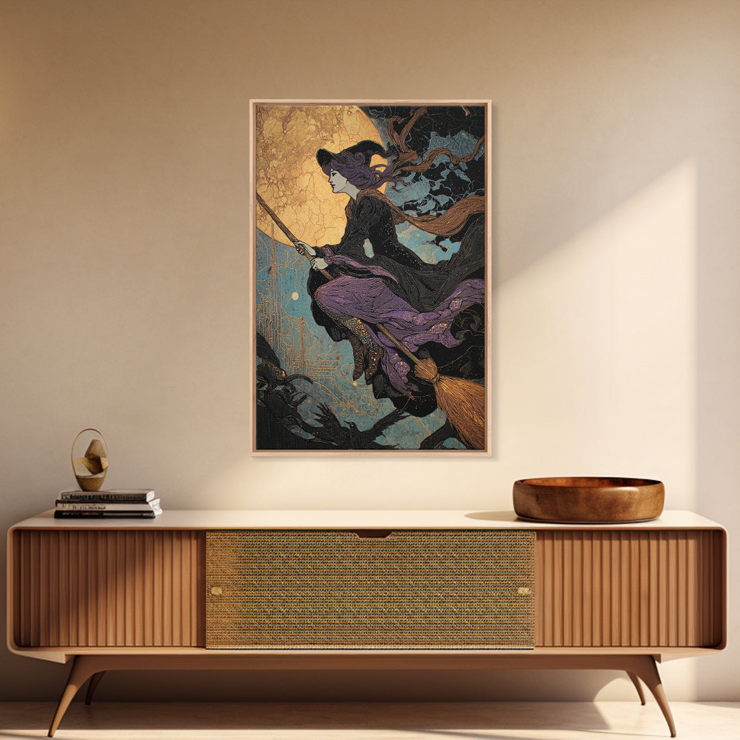 The Cyberpunk Witch, Stained Glass Gothic Art, Vertical Wall Art, Macabre Wall Art, Canvas Print, Halloween Wall Art, Halloween Decor