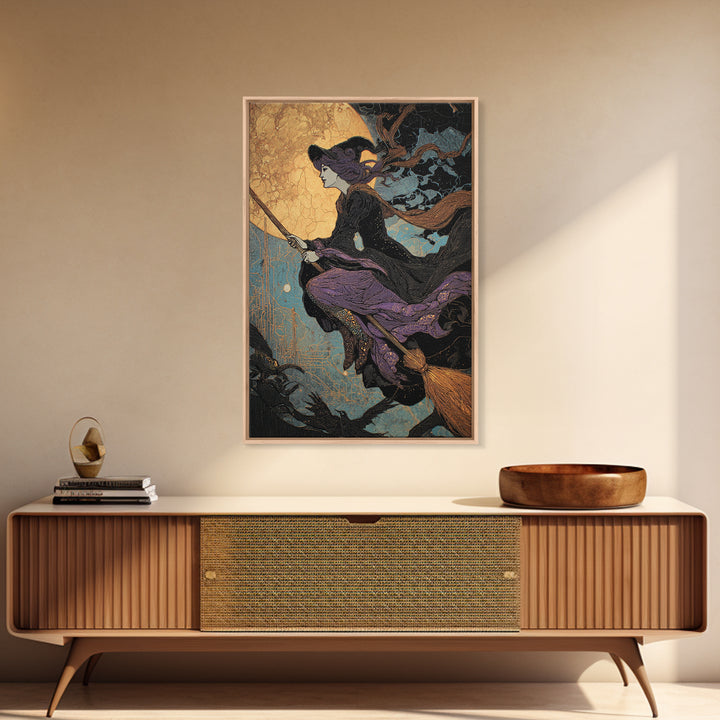 The Cyberpunk Witch, Stained Glass Gothic Art, Vertical Wall Art, Macabre Wall Art, Canvas Print, Halloween Wall Art, Halloween Decor