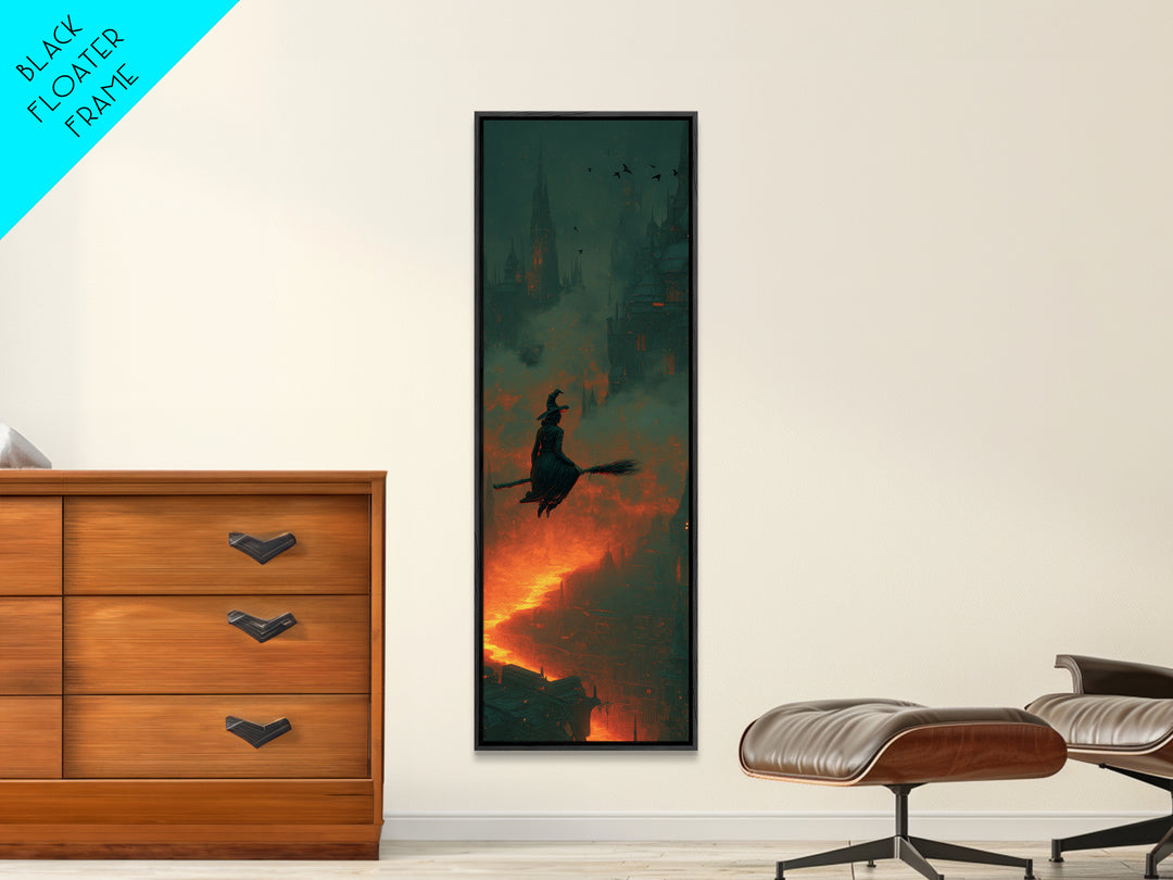 The Cyberpunk Witch, Surreal Apocalyptic Art, Tall Narrow Wall Art, Dark Halloween Decor, Framed Canvas Print, Halloween Wall Art