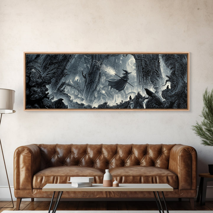 The Cyberpunk Witch, Biomechanical Horror Art, Extra Wide Wall Art, Gothic Horror Wall Art, Canvas Print, Halloween Wall Art
