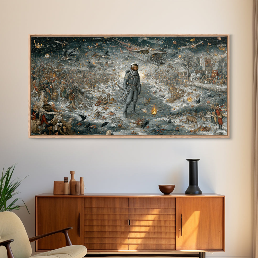 The Astronaut Ghost, Northern Renaissance Horror, Wide Panoramic Art, Dark Fantasy Wall Art, Canvas Print, Halloween Wall Art
