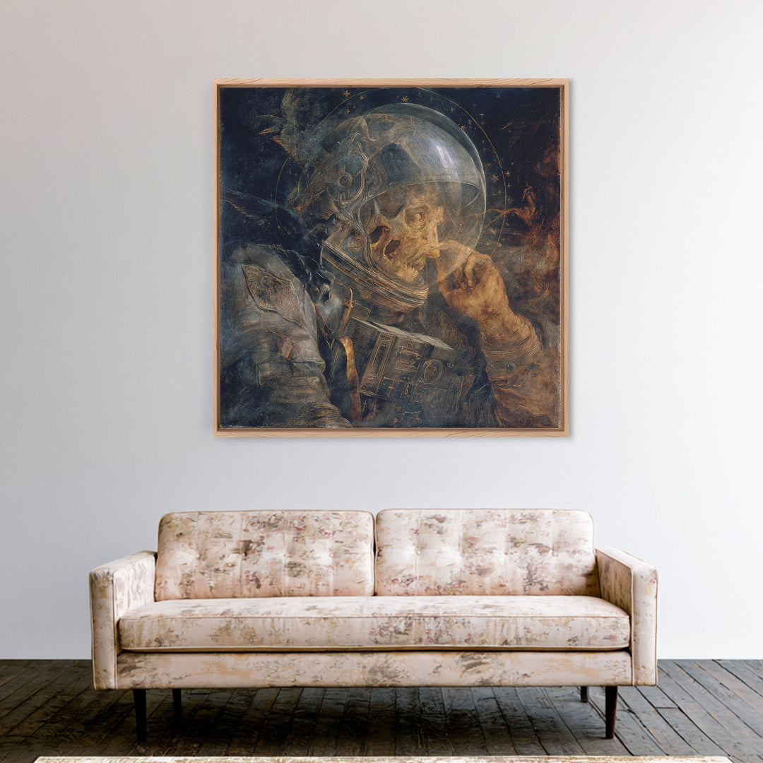 The Astronaut Ghost, Dark Renaissance Art, Square Wall Art, Dark Fantasy Wall Art, Framed Canvas Print, Halloween Wall Art