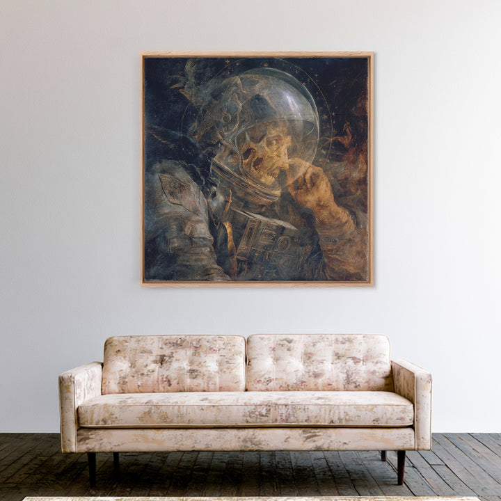 The Astronaut Ghost, Dark Renaissance Art, Square Wall Art, Dark Fantasy Wall Art, Framed Canvas Print, Halloween Wall Art