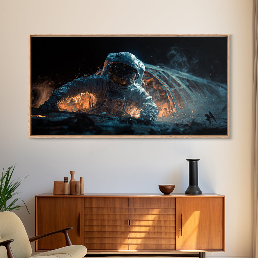 The Astronaut Ghost, Apocalyptic Romantic Art, Wide Panoramic Art, Dark Halloween Decor, Canvas Print, Halloween Wall Art