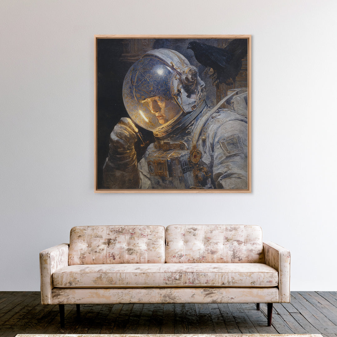 The Astronaut Ghost, Ornate Symbolist Art, Square Wall Art, Dark Halloween Decor, Framed Canvas Print, Halloween Wall Art