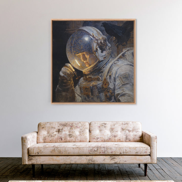 The Astronaut Ghost, Ornate Symbolist Art, Square Wall Art, Dark Halloween Decor, Framed Canvas Print, Halloween Wall Art