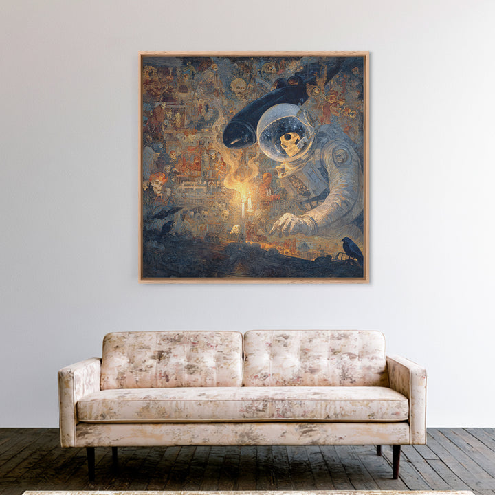 The Astronaut Ghost, Grotesque Carnival Art, Square Wall Art, Macabre Wall Art, Framed Canvas Print, Halloween Wall Art, Gothic Home Decor