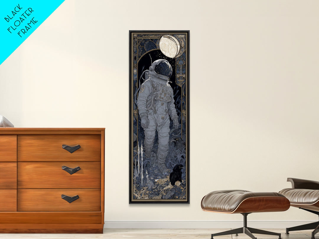 The Astronaut Ghost, Stained Glass Gothic Art, Tall Narrow Wall Art, Gothic Horror Wall Art, Framed Canvas Print, Halloween Wall Art