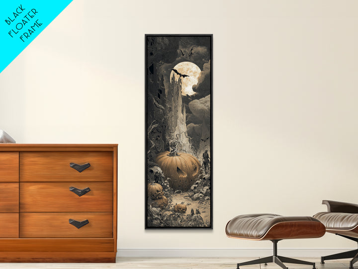 The Alien Pumpkin Patch, Gothic Engraving Art, Tall Narrow Wall Art, Dark Fantasy Wall Art, Canvas Print, Halloween Wall Art