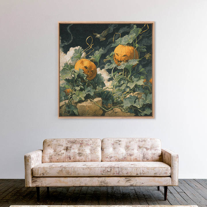 The Alien Pumpkin Patch, Danse Macabre Art, Square Wall Art, Gothic Horror Wall Art, Canvas Print, Halloween Wall Art