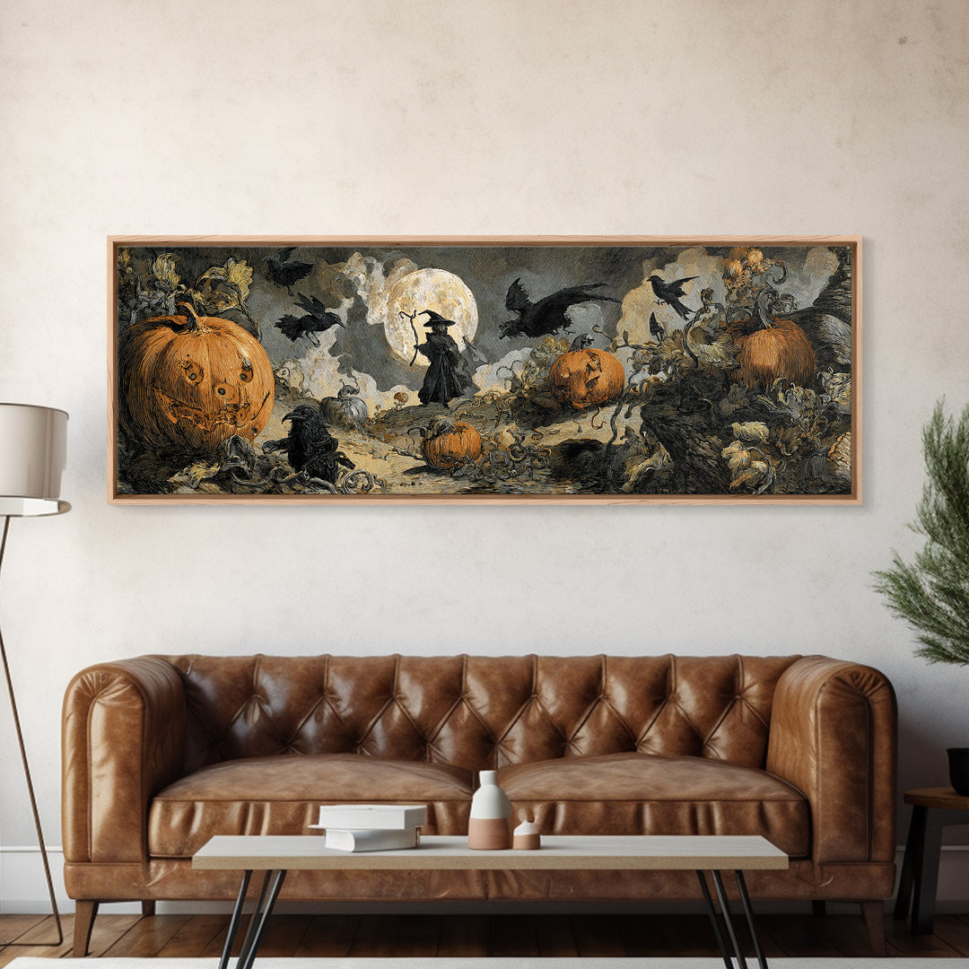 The Alien Pumpkin Patch, Dark Romantic Horror Art, Extra Wide Wall Art, Gothic Horror Wall Art, Canvas Print, Halloween Wall Art