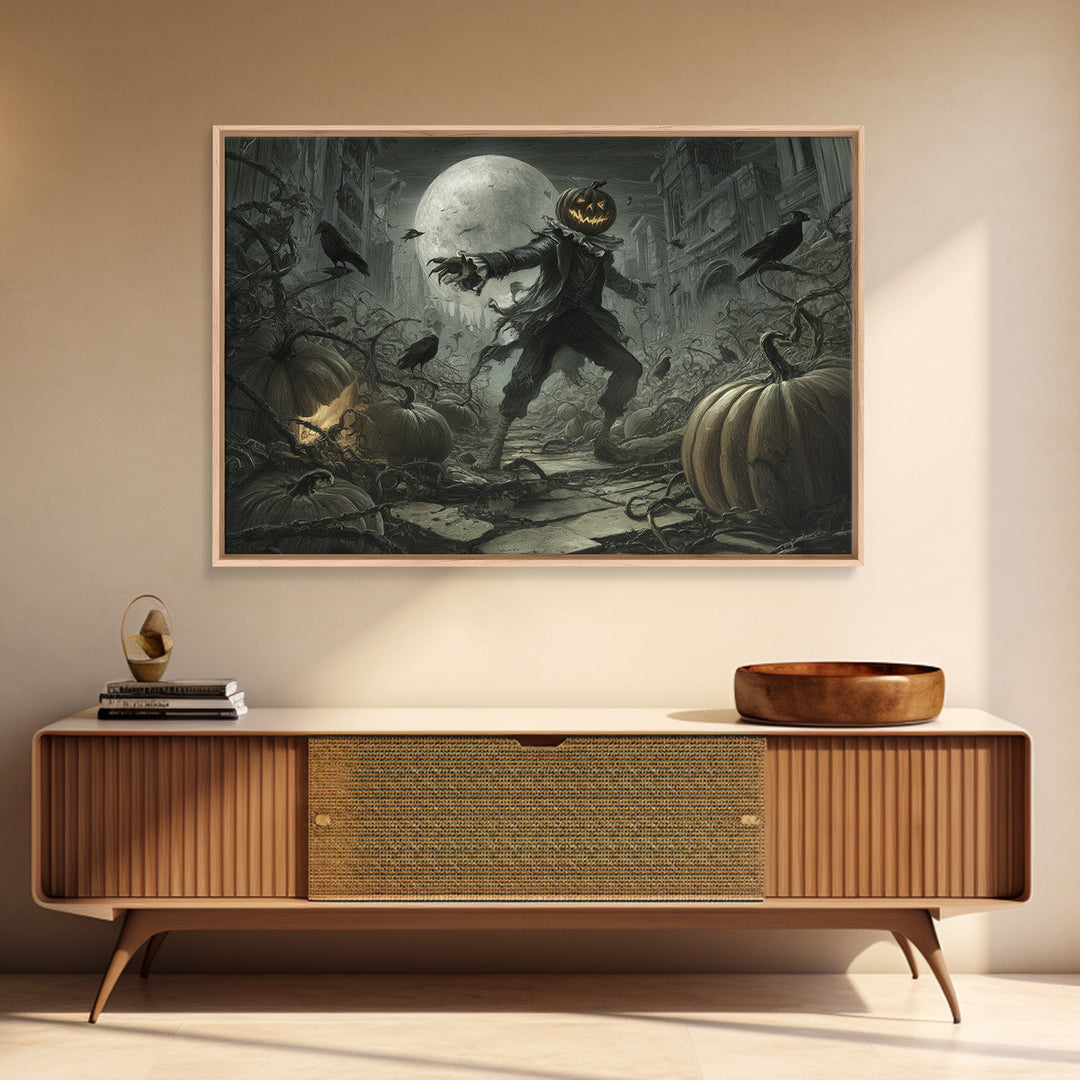 The Alien Pumpkin Patch, Architectural Etching Art, Landscape Wall Art, Macabre Wall Art, Canvas Print, Halloween Wall Art
