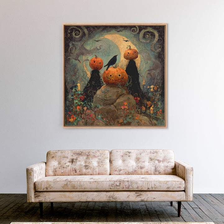 The Alien Pumpkin Patch, Symbolist Dream Art, Square Wall Art, Gothic Horror Wall Art, Canvas Print, Halloween Wall Art