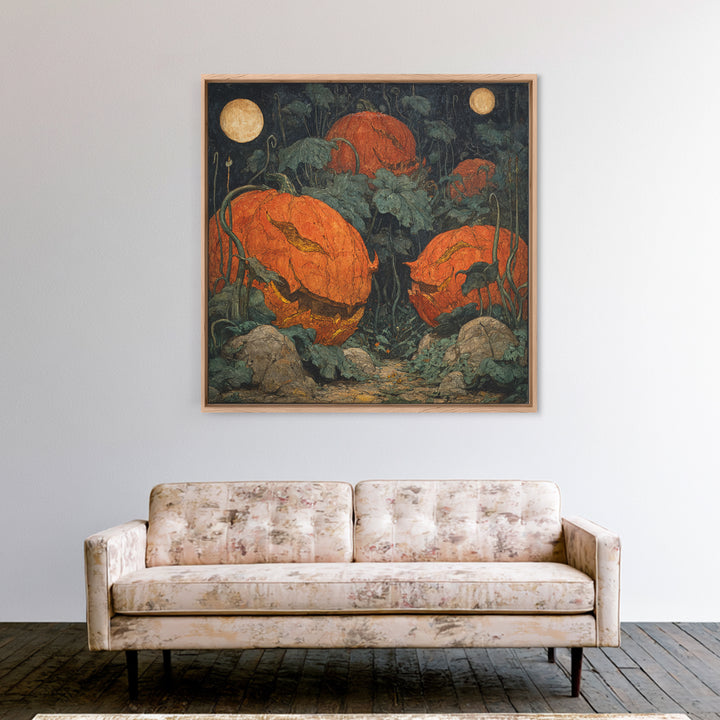 The Alien Pumpkin Patch, Dark Symbolist Art, Square Wall Art, Dark Halloween Decor, Canvas Print, Halloween Wall Art