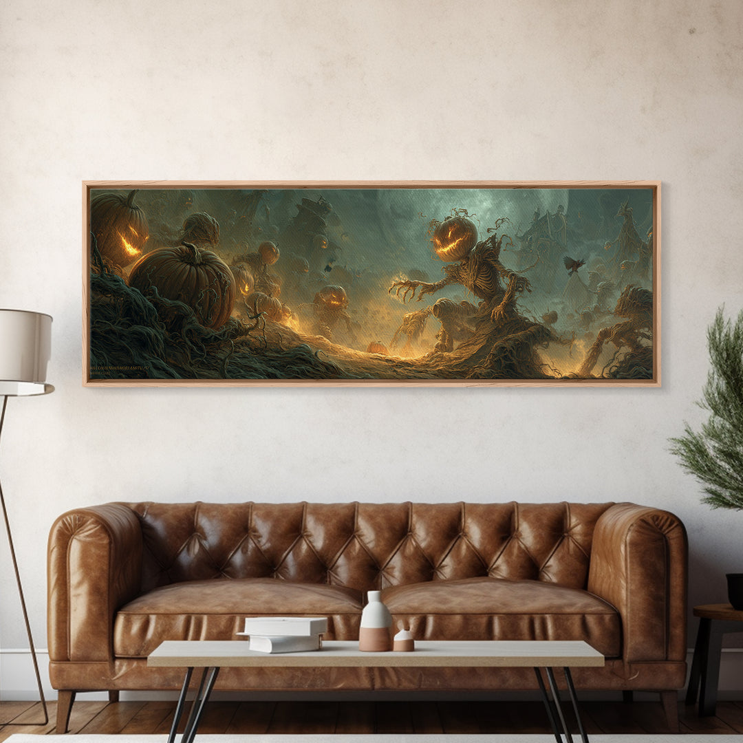 The Alien Pumpkin Patch, Surreal Apocalyptic Art, Extra Wide Wall Art, Gothic Horror Wall Art, Canvas Print, Halloween Wall Art