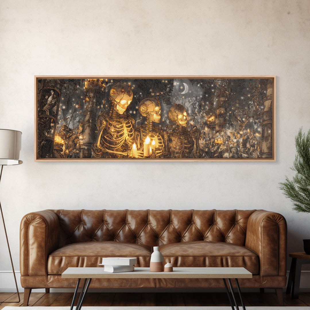 The Biomechanical Skeleton, Medieval Grotesque Art, Extra Wide Wall Art, Gothic Horror Wall Art, Framed Canvas Print