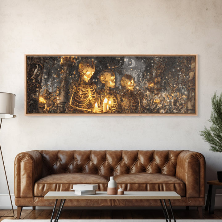 The Biomechanical Skeleton, Medieval Grotesque Art, Extra Wide Wall Art, Gothic Horror Wall Art, Framed Canvas Print