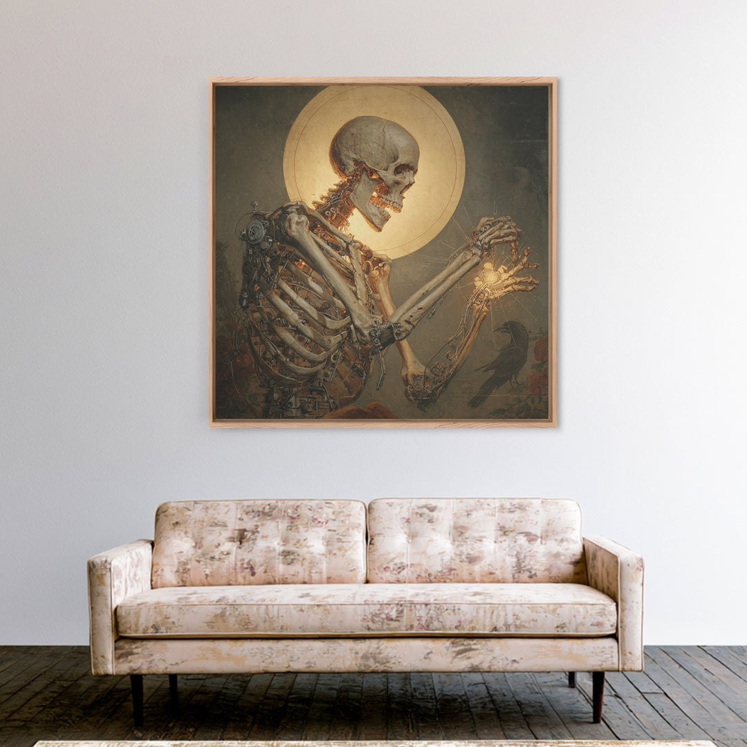 The Biomechanical Skeleton, Dark Renaissance Art, Square Wall Art, Dark Fantasy Wall Art, Framed Canvas Print, Halloween Wall Art