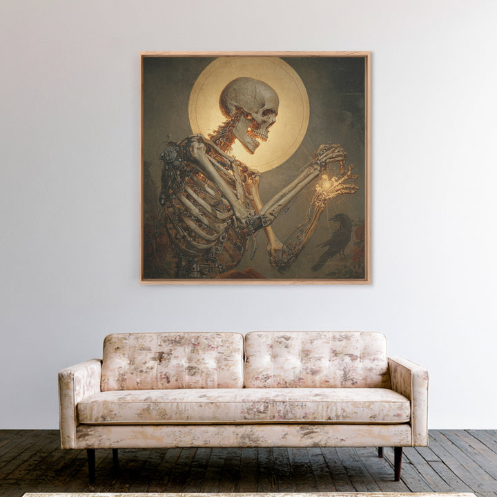 The Biomechanical Skeleton, Dark Renaissance Art, Square Wall Art, Dark Fantasy Wall Art, Framed Canvas Print, Halloween Wall Art