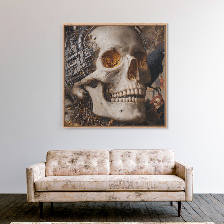 The Biomechanical Skeleton, Danse Macabre Art, Square Wall Art, Dark Halloween Decor, Canvas Print, Halloween Wall Art
