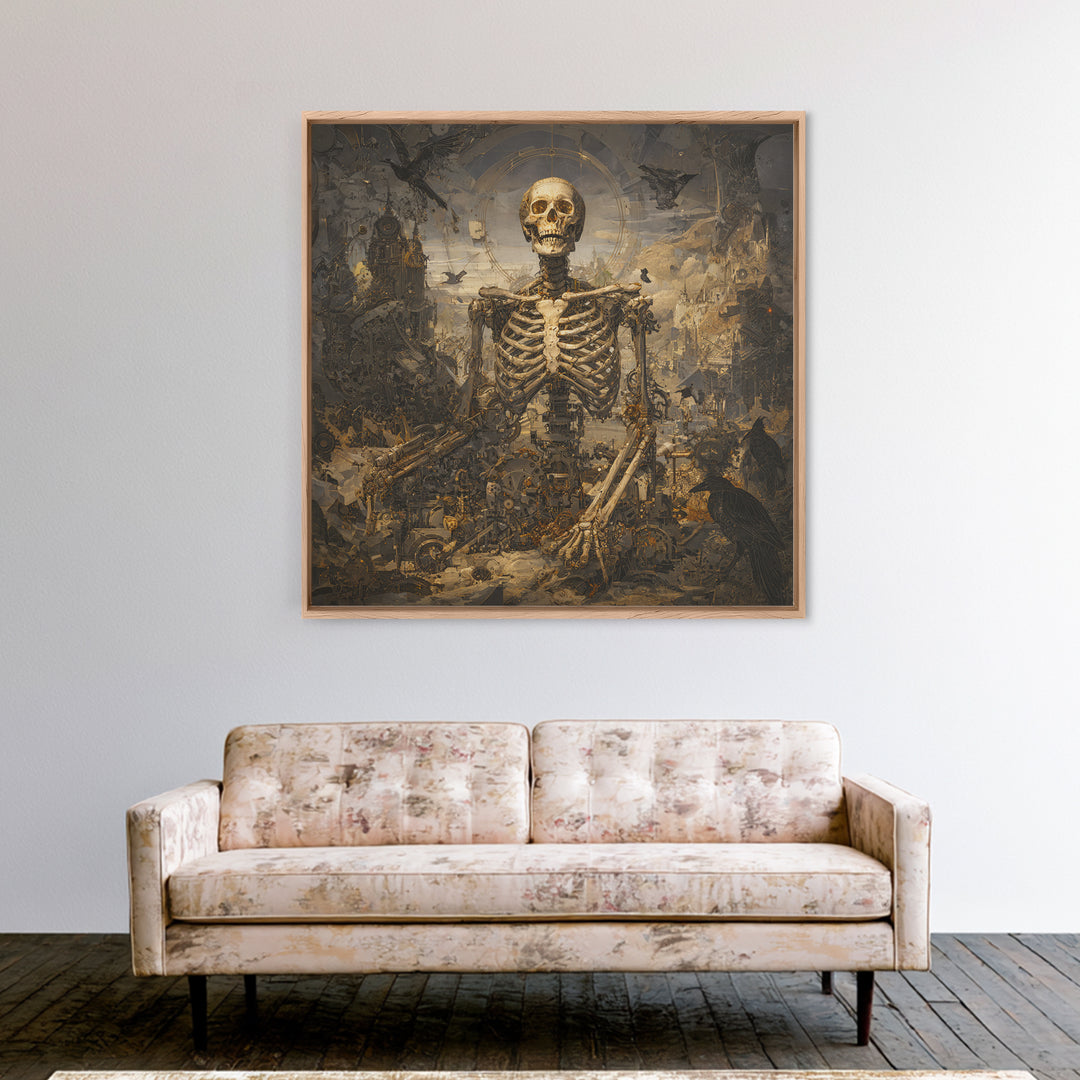The Biomechanical Skeleton, Baroque Witchcraft Art, Square Wall Art, Dark Fantasy Wall Art, Framed Canvas Print, Halloween Wall Art