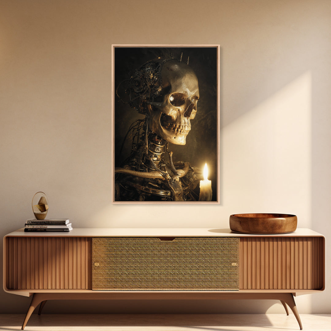 The Biomechanical Skeleton, Dark Romantic Horror Art, Vertical Wall Art, Dark Halloween Decor, Canvas Print, Halloween Wall Art