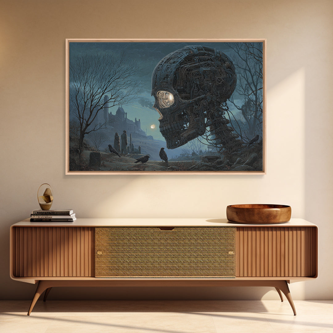 The Biomechanical Skeleton, Romantic Gothic Landscape, Landscape Wall Art, Macabre Wall Art, Canvas Print, Halloween Wall Art