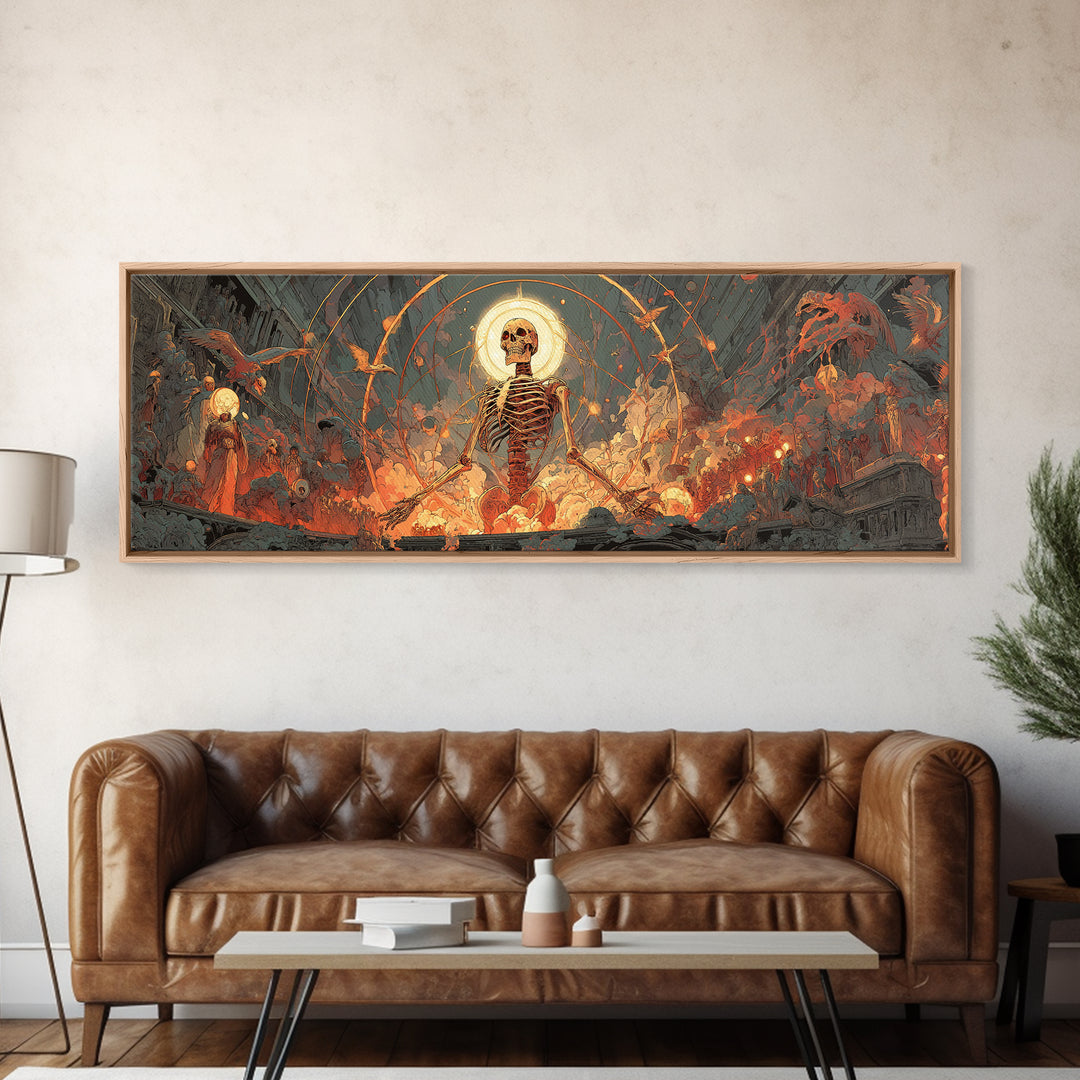 The Biomechanical Skeleton, Apocalyptic Romantic Art, Extra Wide Wall Art, Dark Halloween Decor, Canvas Print, Halloween Wall Art