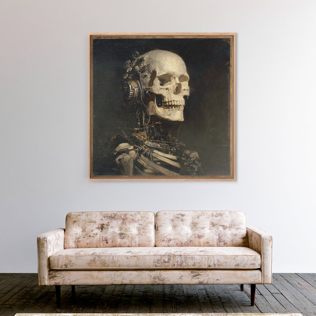 The Biomechanical Skeleton, Symbolist Dream Art, Square Wall Art, Gothic Horror Wall Art, Framed Canvas Print, Halloween Wall Art