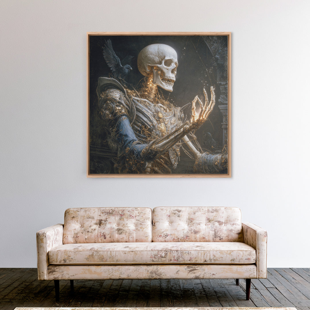 The Biomechanical Skeleton, Ornate Symbolist Art, Square Wall Art, Gothic Horror Wall Art, Framed Canvas Print, Halloween Wall Art
