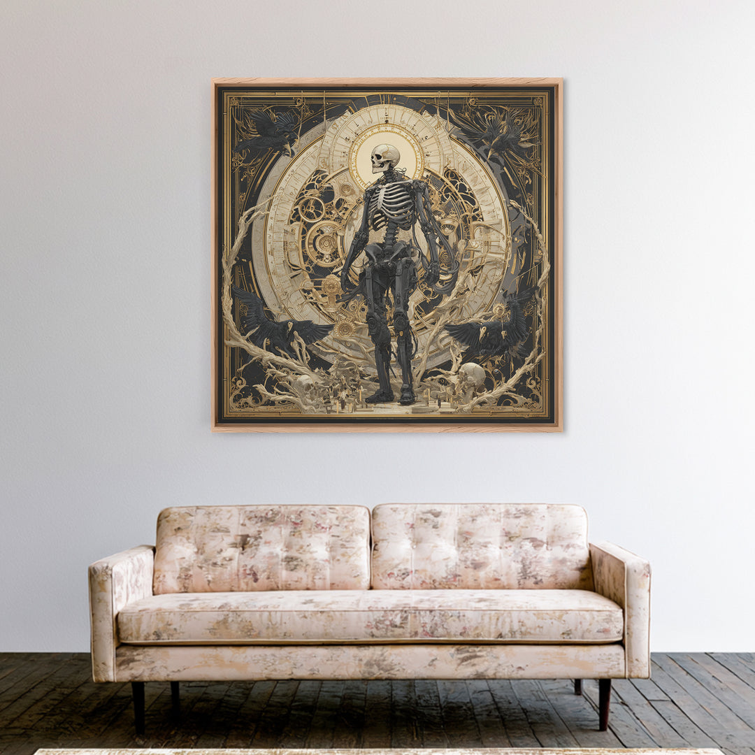 The Biomechanical Skeleton, Dark Symbolist Art, Square Wall Art, Dark Fantasy Wall Art, Canvas Print, Halloween Wall Art