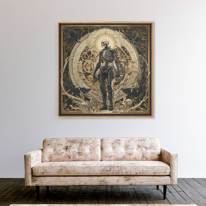 The Biomechanical Skeleton, Dark Symbolist Art, Square Wall Art, Dark Fantasy Wall Art, Canvas Print, Halloween Wall Art