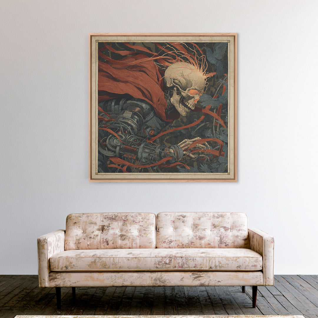 The Biomechanical Skeleton, Expressionist Gothic Art, Square Wall Art, Macabre Wall Art, Framed Canvas Print, Halloween Wall Art