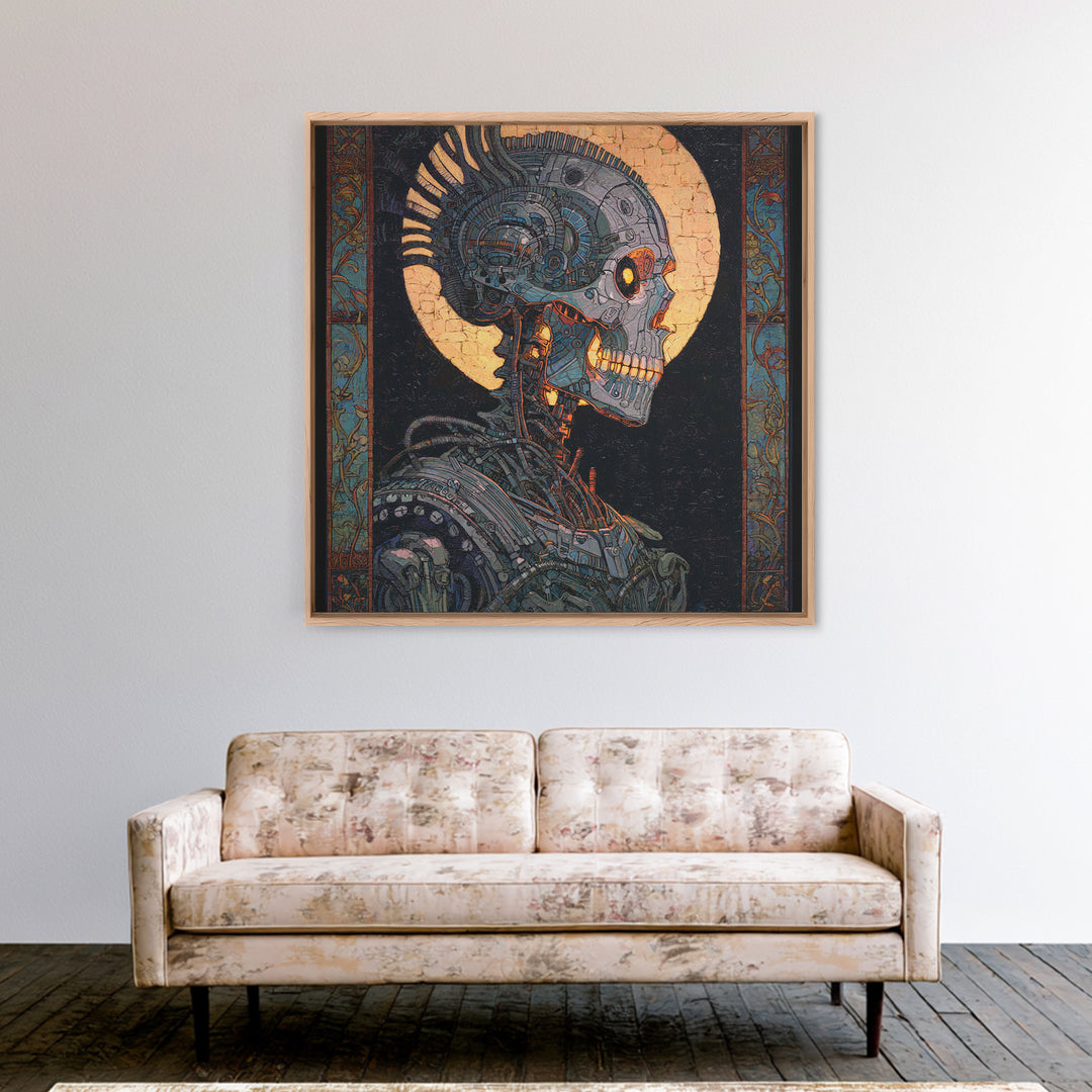 The Biomechanical Skeleton, Stained Glass Gothic Art, Square Wall Art, Dark Fantasy Wall Art, Canvas Print, Halloween Wall Art