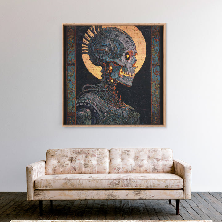 The Biomechanical Skeleton, Stained Glass Gothic Art, Square Wall Art, Dark Fantasy Wall Art, Canvas Print, Halloween Wall Art